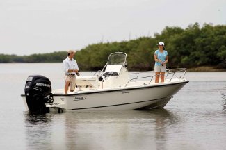 a boston whaler 190 outrage fishing boat with a Toronto couple fishing in Gordon Bay.